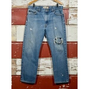 Levis 505 Regular Fit Distressed Jeans‎ Rips Faded Denim Light Wash